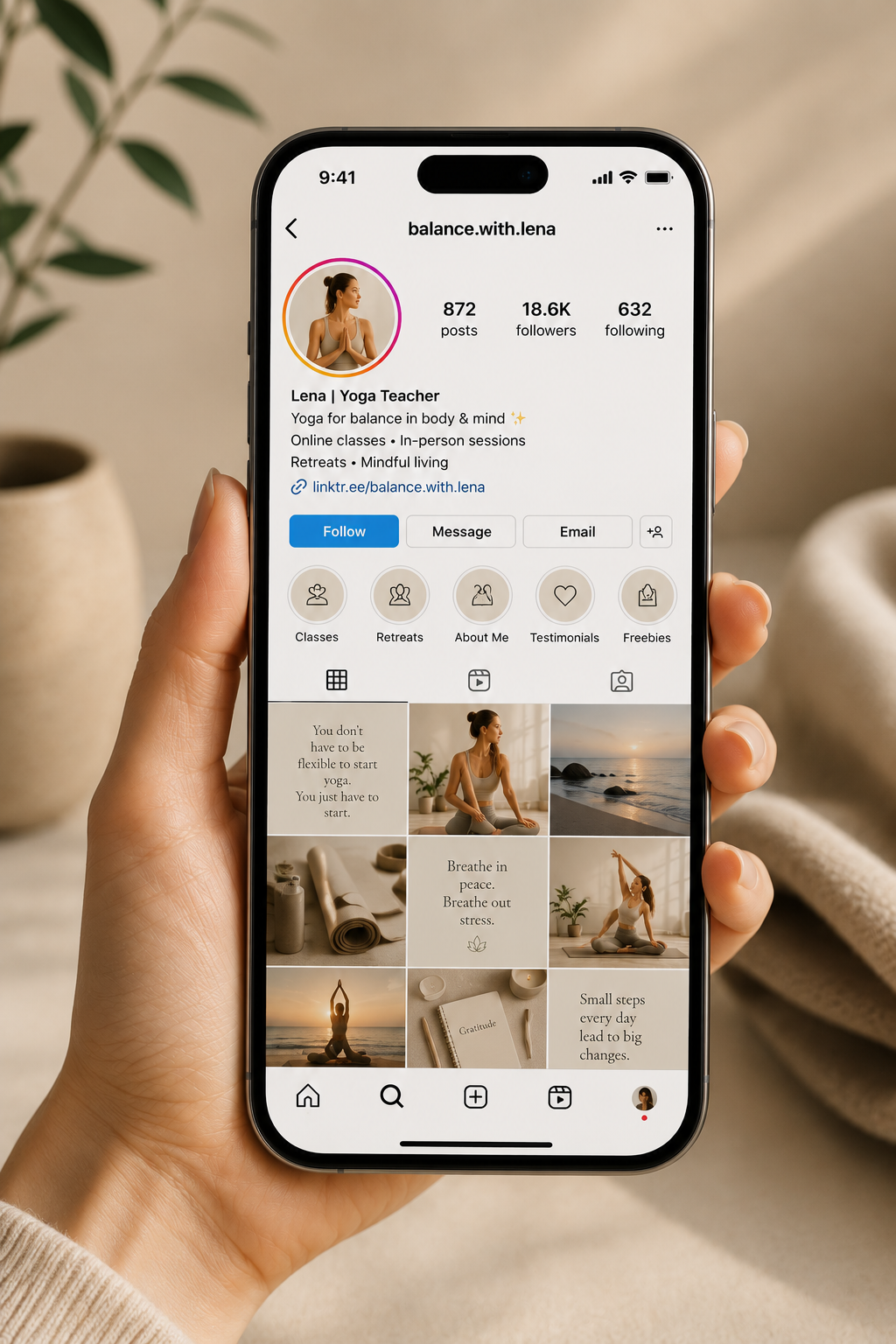 Calm mobile yoga website booking experience